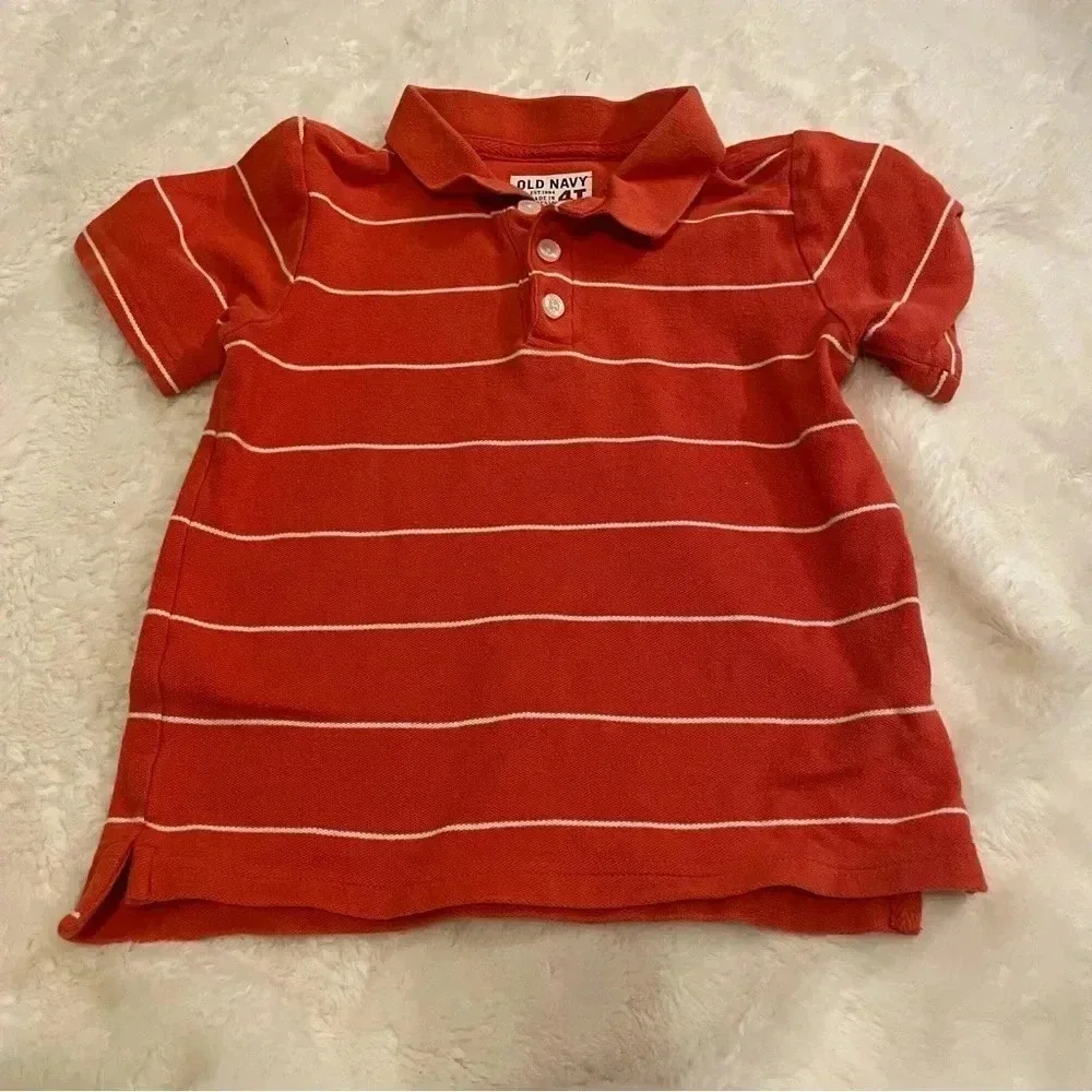 Old Navy 4T orange and white stripe short‎ sleeve polo shirt